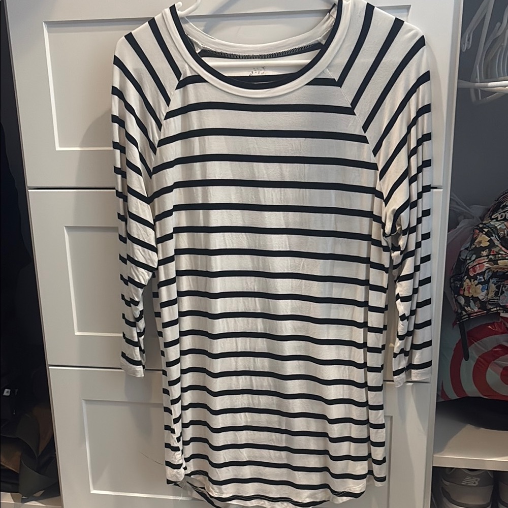 Tickled Teal Black and White 3/4 Sleeve Relaxed Tee